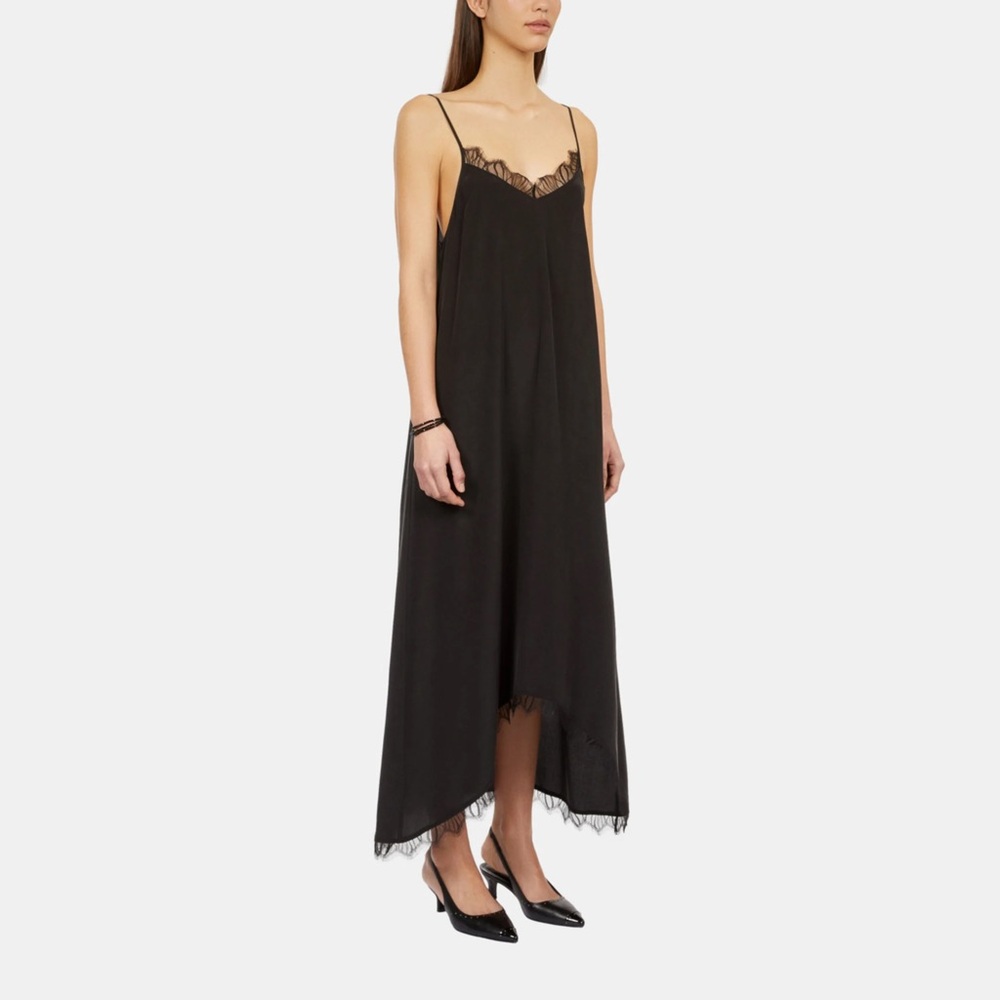 NWT Size 3 THE KOOPLES $465 MSRP Elegant Black Silk Slip Dress with Lace Trim